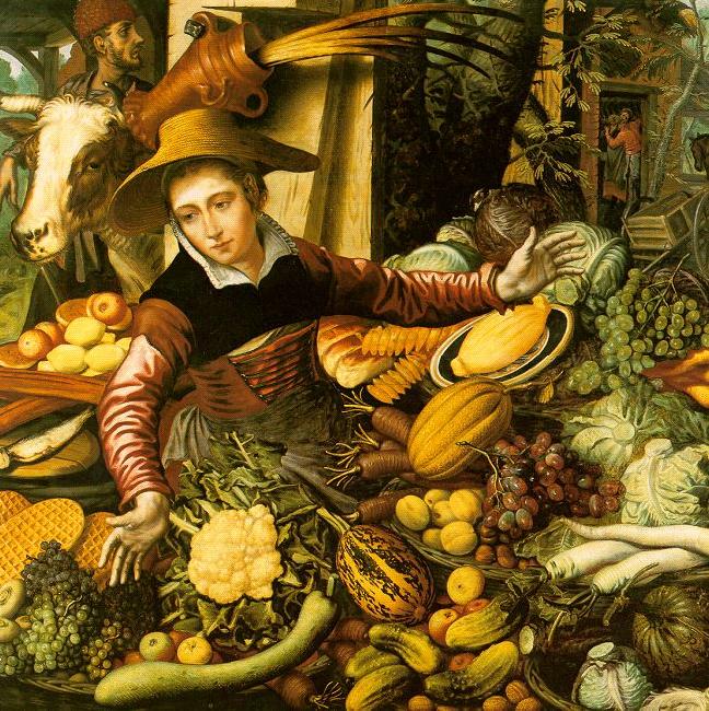 Pieter Aertsen Market Woman  with Vegetable Stall oil painting image